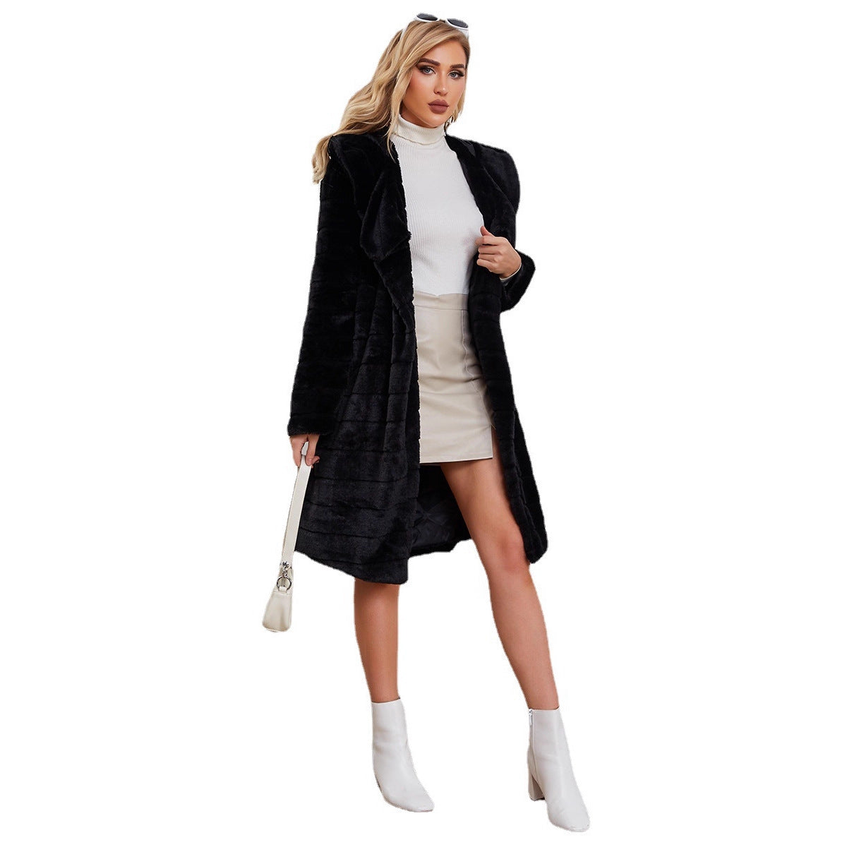 Women's Fluffy Faux Fur Coat with Oversized Hood and Elegant Collar