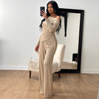 Women's Elegant Two-Piece Set in Flowing Material with Asymmetric Design