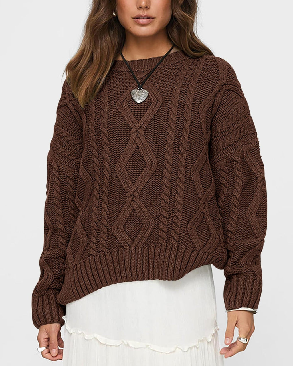 Women's Chunky Knit Sweater with Wave Pattern and Wide Cut