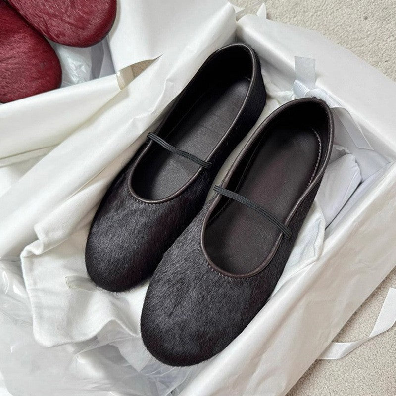 Women's Velvet Ballet Flats with Elastic Strap