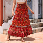 Women's Maxi Skirt with Playful Paisley Pattern and Ruffle Details