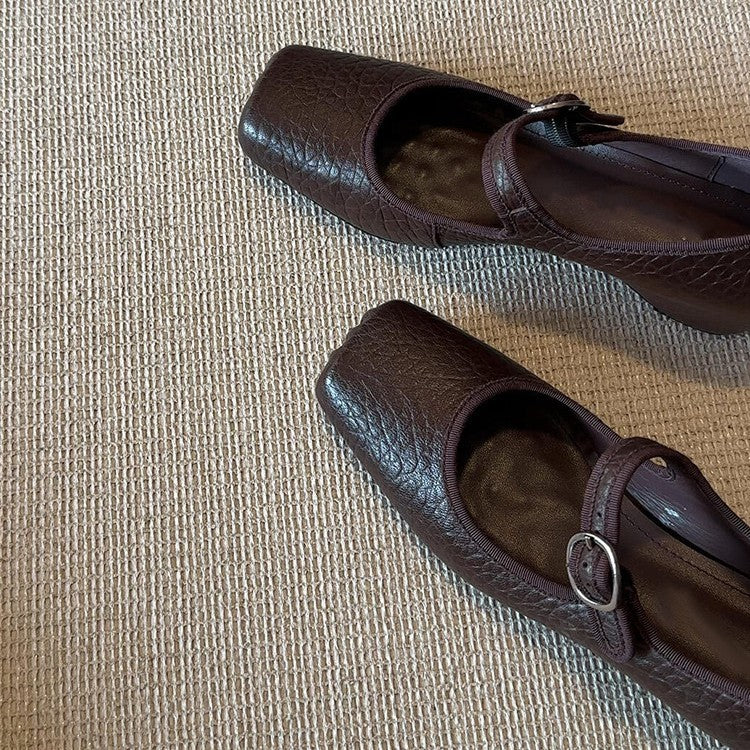 Women's Square-Toe Ballet Flats with Adjustable Strap