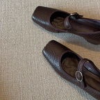 Women's Square-Toe Ballet Flats with Adjustable Strap