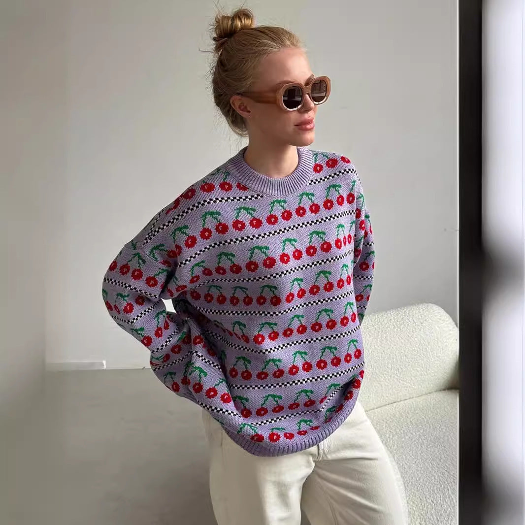 Women's Patterned Sweater with Fruity Design