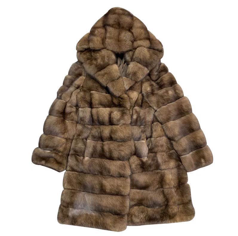 Women's Luxurious Faux Fur Coat in Fashionable Patchwork Design