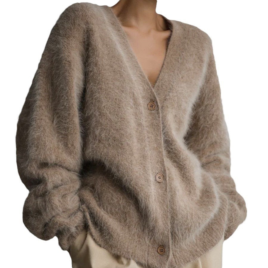 Women's Fluffy V-Neck Cardigan