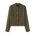 Women's Cotton Jacket with Button Placket and Pockets