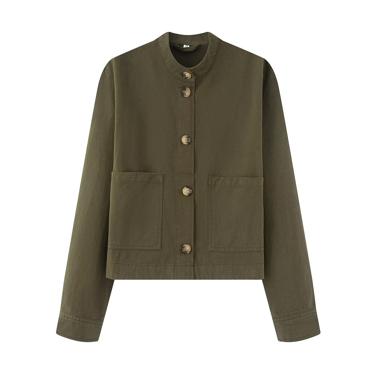 Women's Cotton Jacket with Button Placket and Pockets