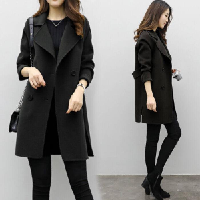 Elegant Long Cotton Coat with Double-Breasted Buttons