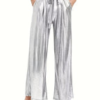 Women's Elegant Pleated Trousers with High-Gloss Finish