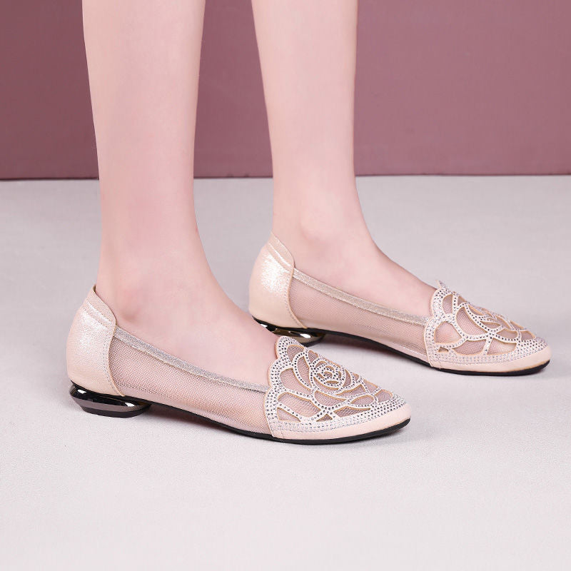 Women's Ballet Flats with Elegant Lace and Flat Sole