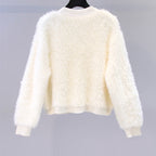 Women's Fluffy Cropped Cardigan with Subtle Button Details