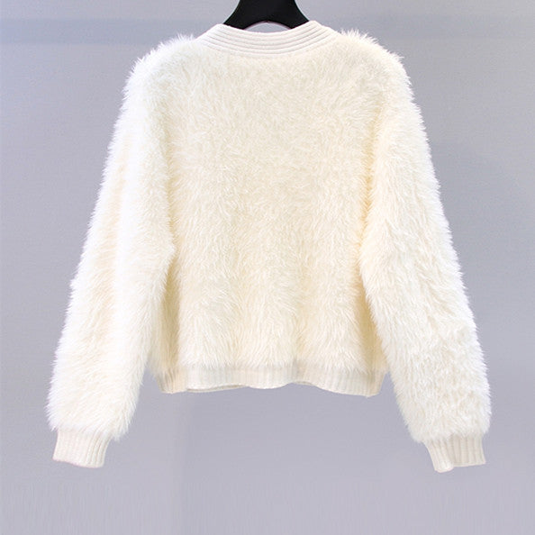 Women's Fluffy Cropped Cardigan with Subtle Button Details