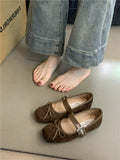 Women's Soft Suede Ballet Flats with Adjustable Strap and Decorative Bow