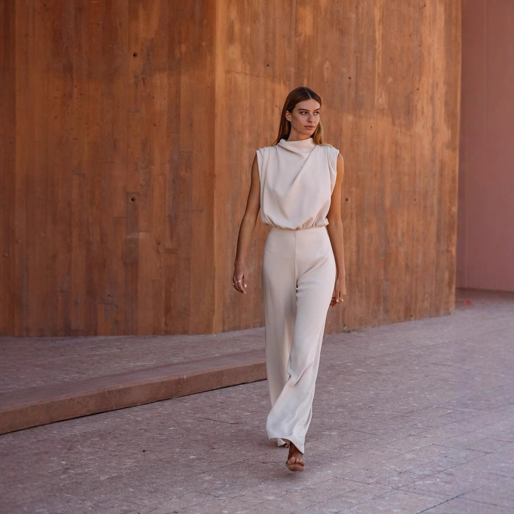 Elegant High-Neck Wide Leg Jumpsuit