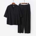 Men's Two-Piece Lightweight Leisure Set with Stand Collar and Elastic Waist Pants