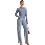 Women's Asymmetrical Long-Sleeve Bodysuit with Ruching