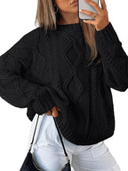 Women's Chunky Knit Sweater with Cable Knit Pattern