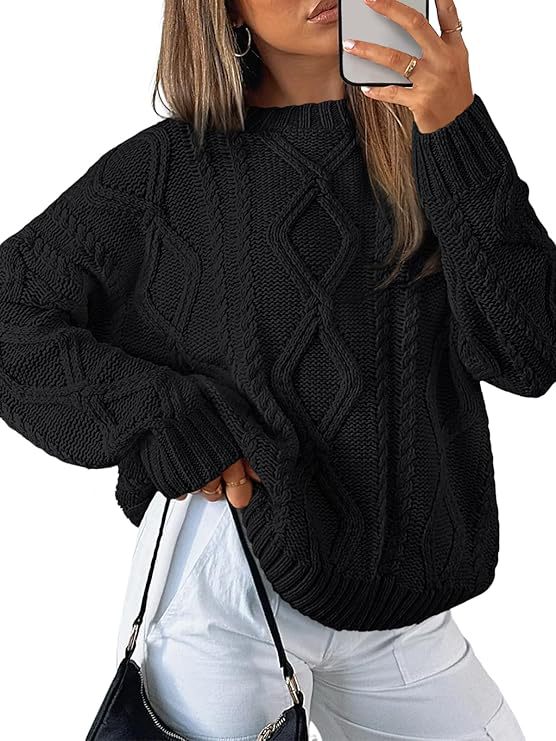 Women's Chunky Knit Sweater with Cable Knit Pattern