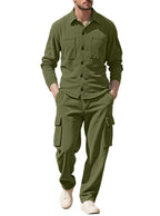 Men's Ribbed Worker Shirt and Cargo Pants Set