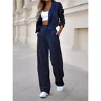 Women's Fashionable Plaid Blazer with Matching Soft Trousers