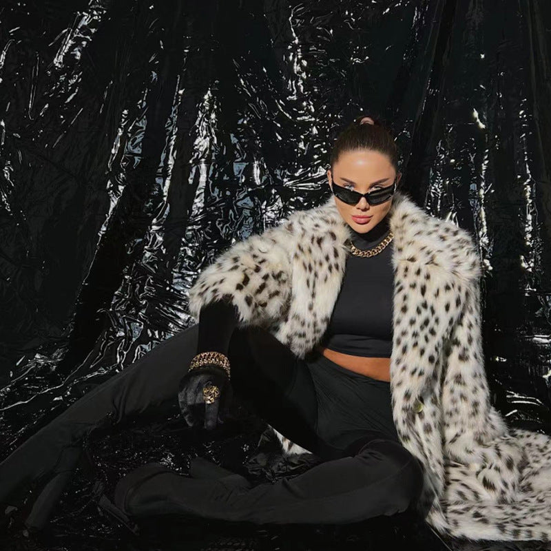 Women's Luxurious Leopard Print Faux Fur Coat
