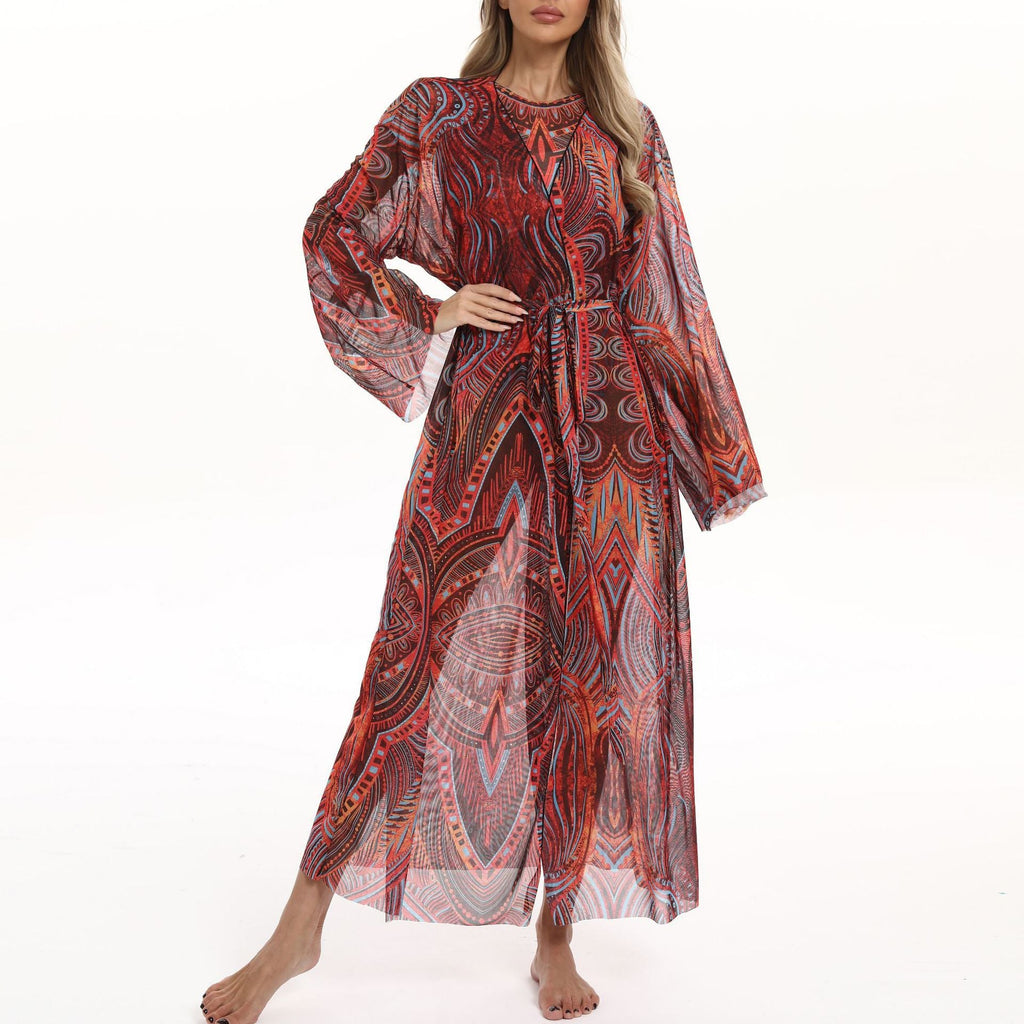 Elegant Women's Beach Kimono with Floral Pattern