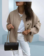 Women's Elegant Oversized Wool Jacket with Button Details