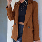 Women's Corduroy Jacket with Double-Button Design and Side Pockets