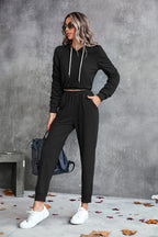 Women's Comfortable Hoodie Overall with Practical Pockets and Elastic Waist Drawstring