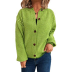 Striped Cardigan with Modern Collar and Button Closure