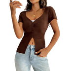 Women's Fitted Short-Sleeve Shirt with Button Placket