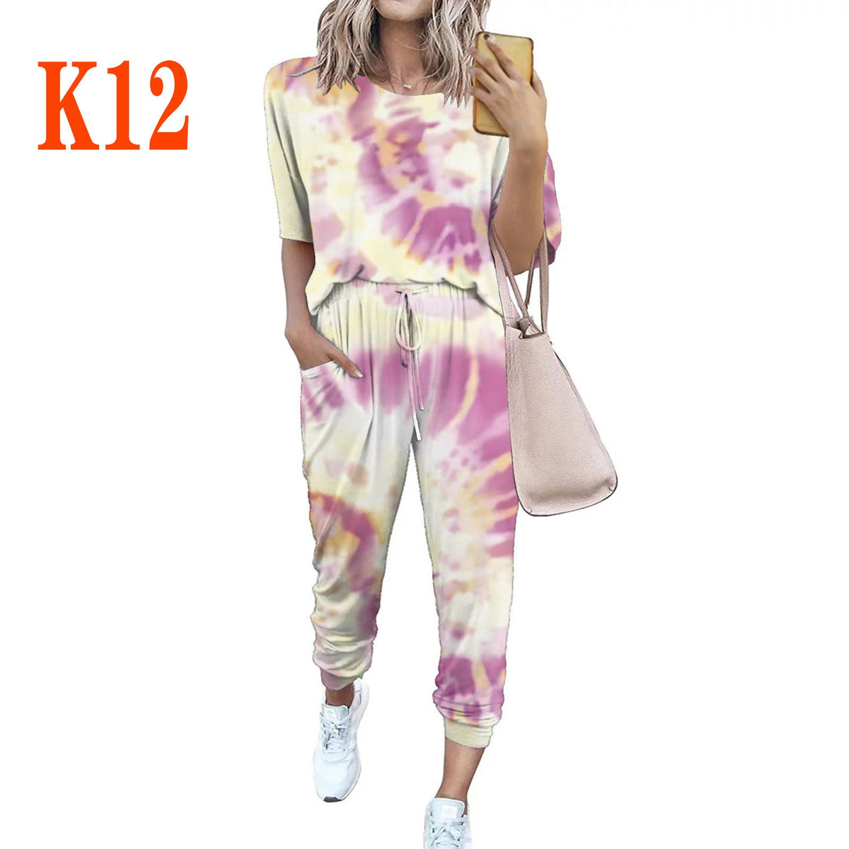 Women's Lightweight Casual Jumpsuit with Tie-Dye Pattern and Pockets