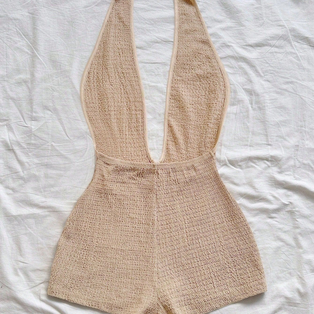 Women's Deep V-Neck Bodysuit with Textured Finish