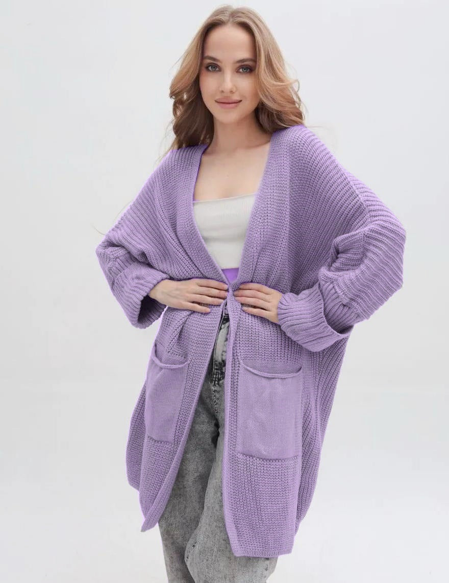 Women's Chunky Knit Cardigan with Spacious Pockets and Casual Fit