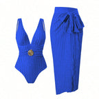 Women's Swimsuit with Feminine Wrap Skirt and Elegant Jewelry Detail