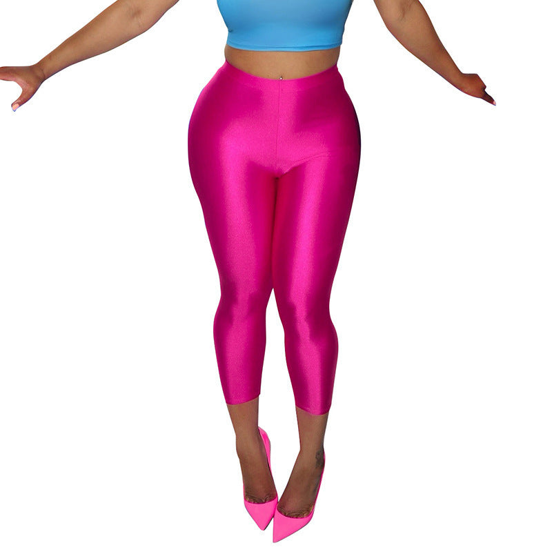 Women's High-Waisted Glossy Capri Leggings
