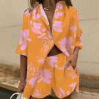 Women's Fashionable Two-Piece Set with Loose Blouse and Matching Shorts