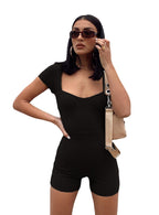 Women's Fitted Jumpsuit with Square Neckline and Short Sleeves