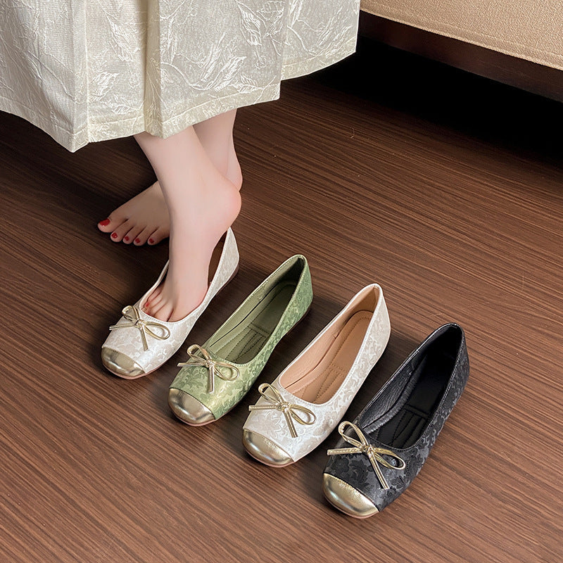 Women's Bow Design Ballet Flats with Metal Clasp