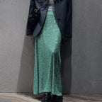 Women's Glittery Maxi Skirt with Slim Fit and High Waist
