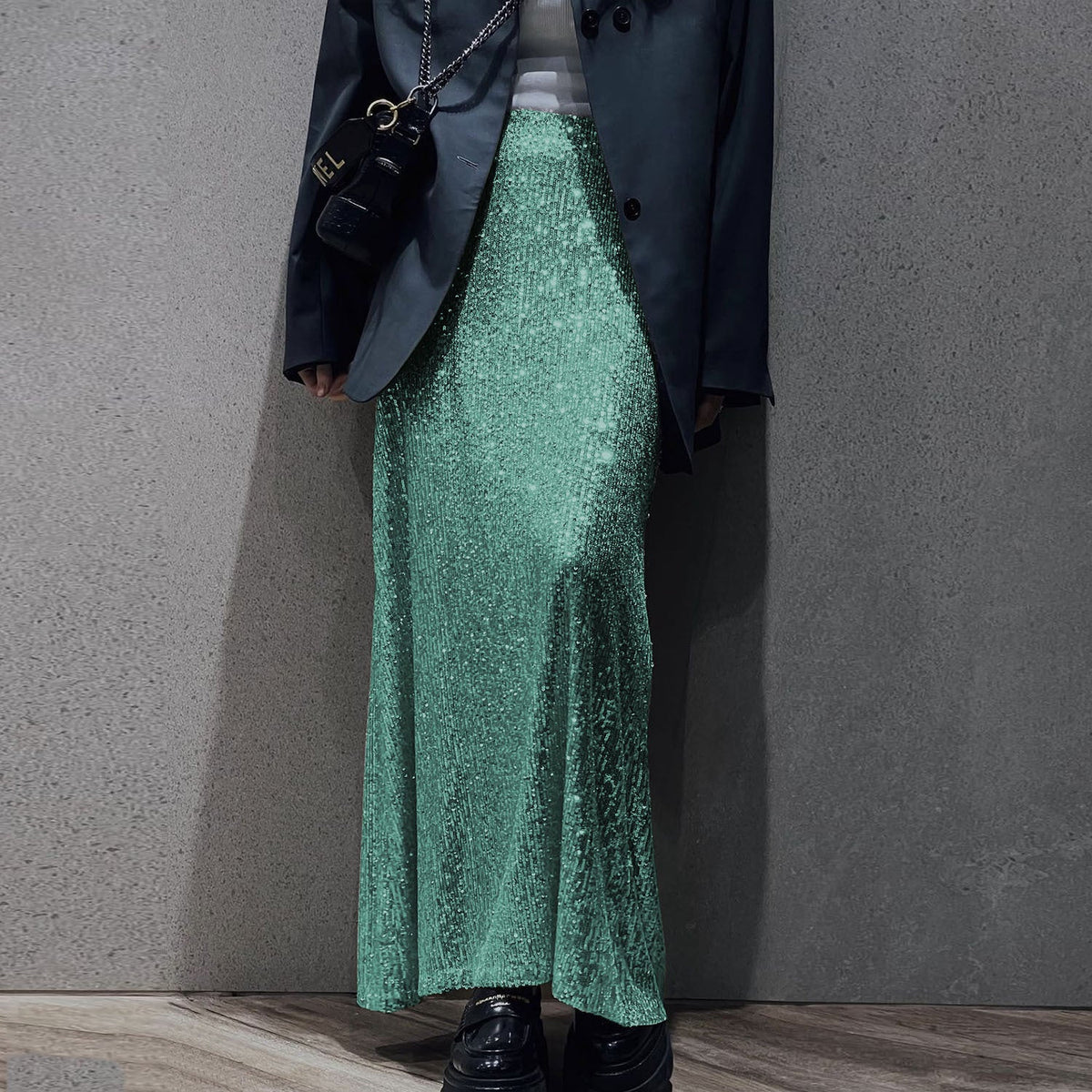 Women's Glittery Maxi Skirt with Slim Fit and High Waist