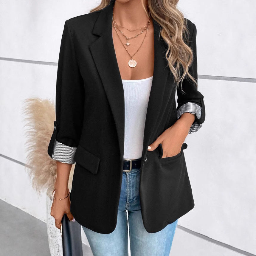 Women's Elegant Blazer with Striped Sleeves