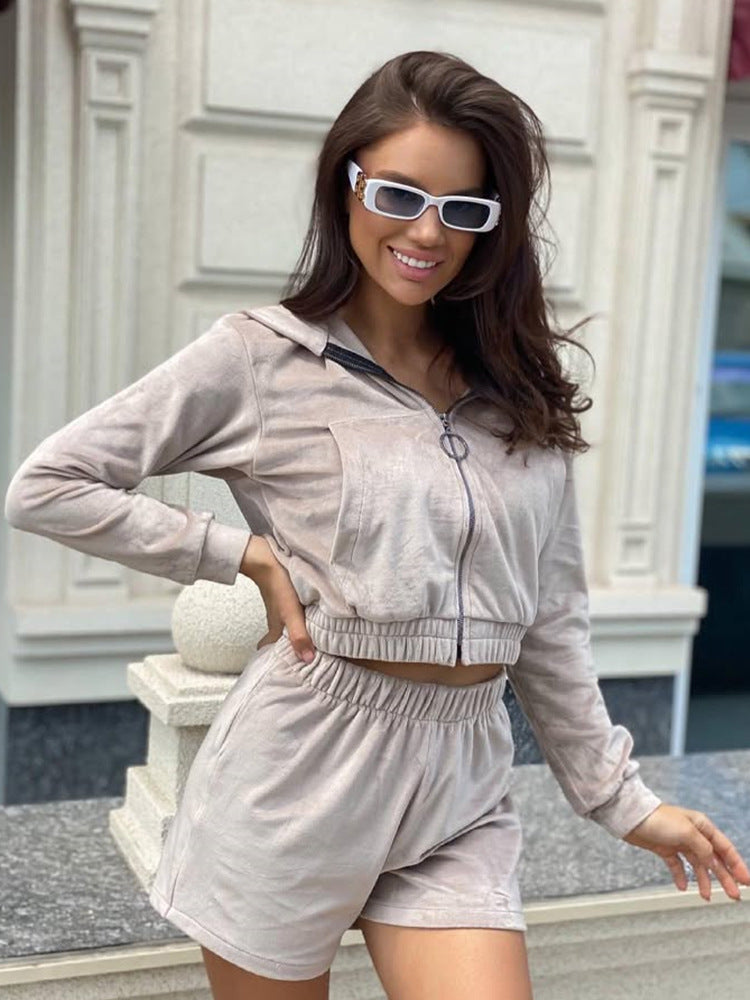 Women's Cropped Hoodie Set with Elastic Waistband