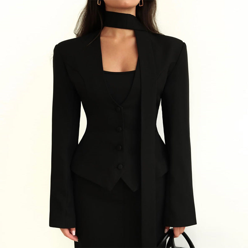 Women's Blazer with High Neck and Voluminous Sleeves