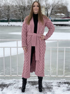 Women's Chunky Knit Coat with Distinctive Cable Knit Design and Open Front