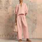 Women's Airy Two-Piece Set with Modern Collar and Zipper