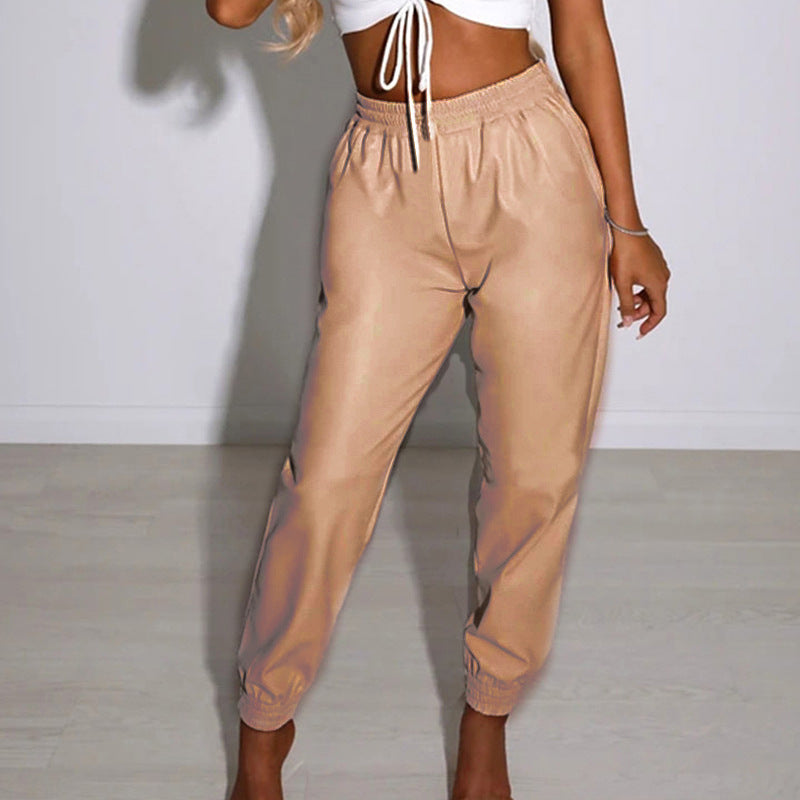Women's Comfortable Faux Leather Joggers