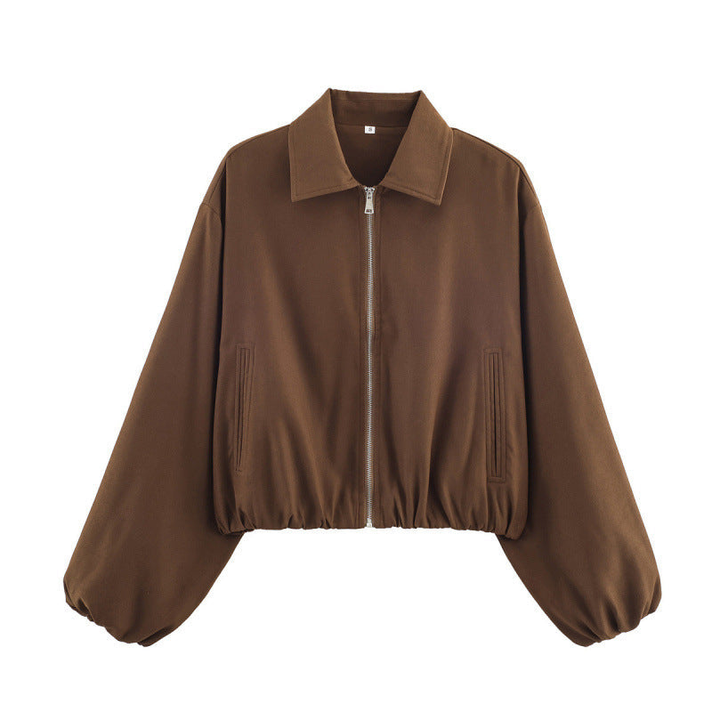 Cropped Quilted Jacket with Elastic Cuffs and Pockets