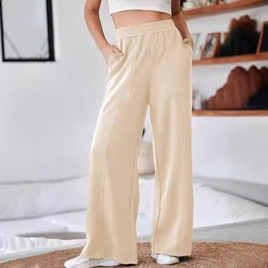 Women's Comfortable and Stylish Leisure Pants with Elastic Waistband and Pockets